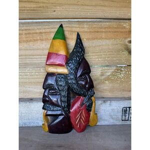 Hand Carved‎ Wooden Folk Art Side Profile Men Wall Art Rastafarian Jamaican